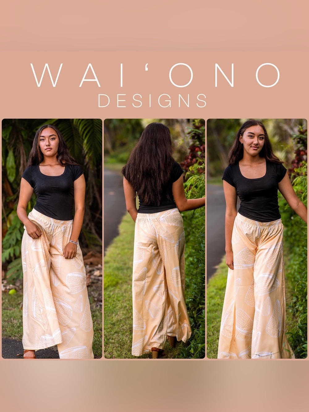 Wai’ono Designs 808 ✨ Hawaii • SMALL • Cone Shell Palazzo Pant Peach & Blush